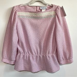 Vintage 60s Leslie Fay Peplum Puff Sleeve Top Pink Boat Neck Sz 16 or M